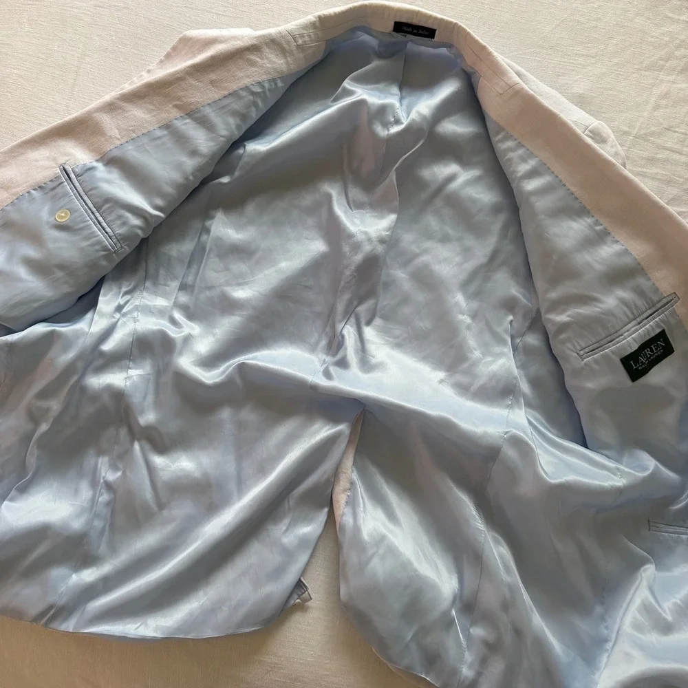 Lauren Ralph Lauren Light Blue Linen Blazer Sport Coat Jacket 48L